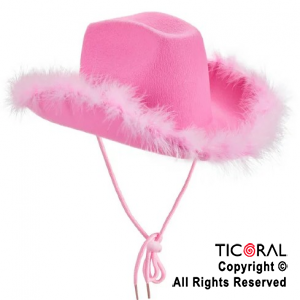 SOMBRERO COWBOY CON PLUMAS ROSA x 1